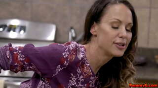 Hot brunette woman Mckenzie Lee gets some DNA from the young stud and makes him cum