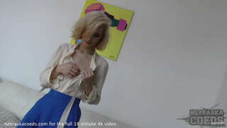 Pretty blonde girl giving ultra hot strip tease strange object bottle insertion creative porn